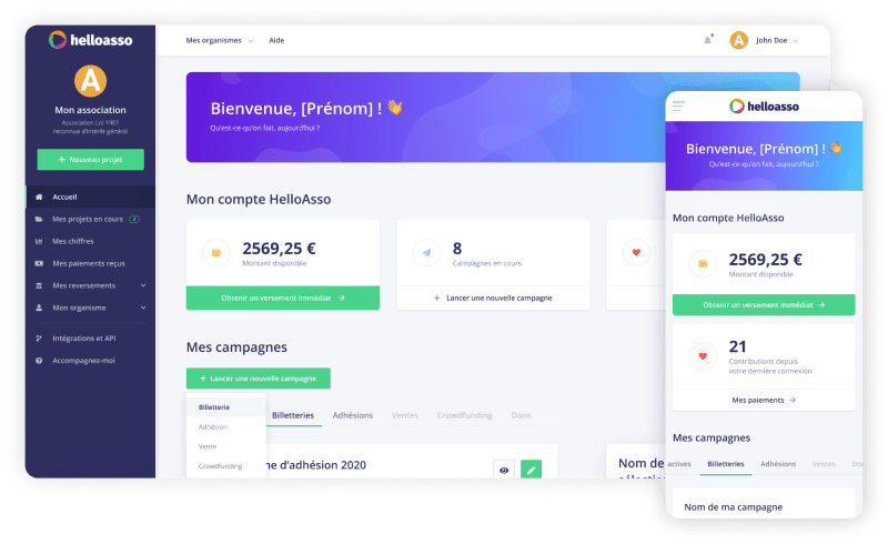 Tableau de bord de collecte HelloAsso