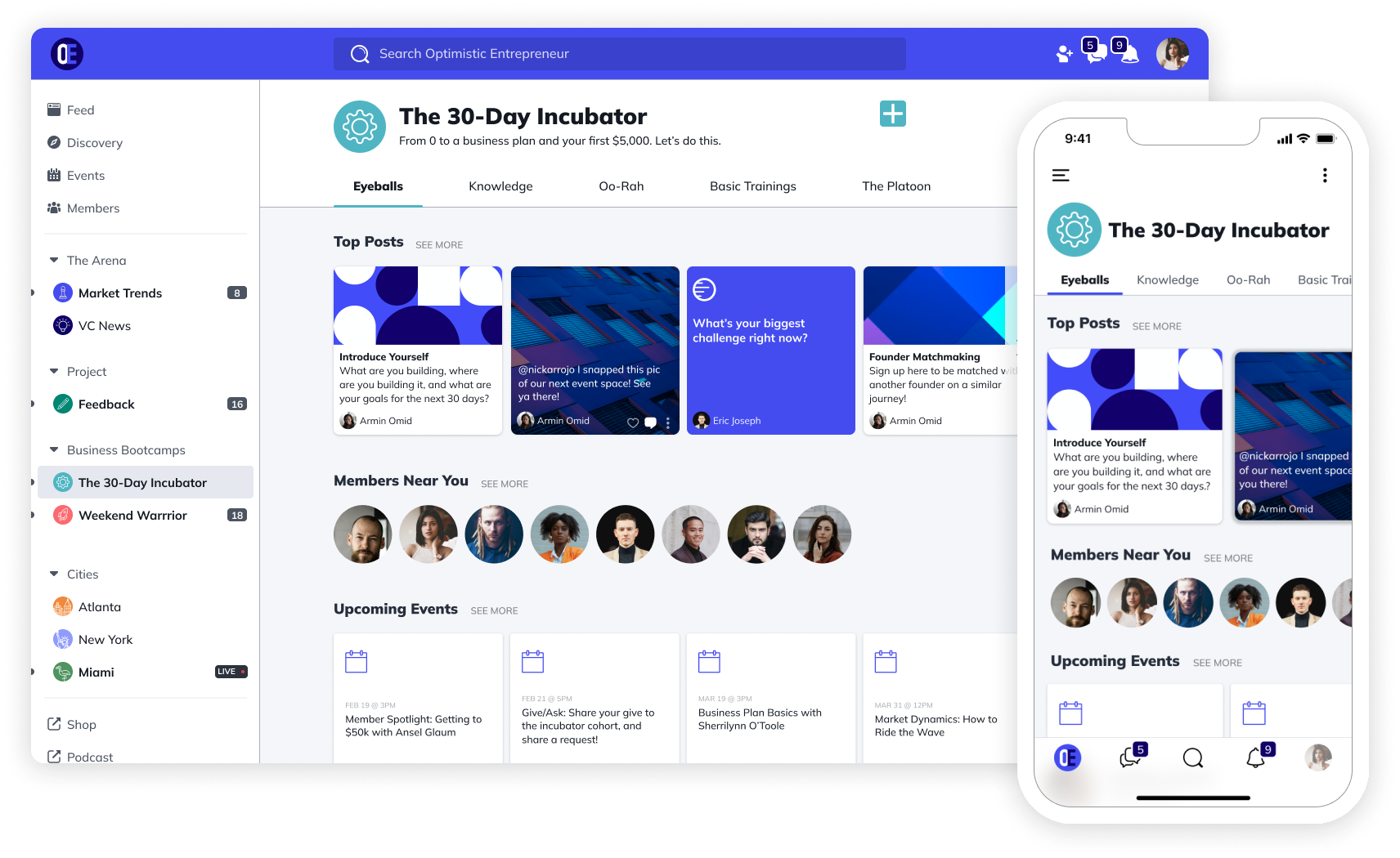 Mighty Networks dashboard